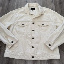 Banana Republic Trucker Jean Jacket Mens Large Relaxed Fit Ecru Denim Pockets