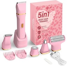 KINGTEE 5-in-1 Electric Bikini Trimmer for Women-IPX7 Waterproof Shaver,Cordless