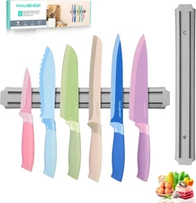 Kitchen Knife Set with Magnetic Knife Strip for Wall, 6-Piece Colorful Knives Se
