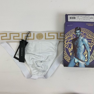 NEW Versace Greca Border Jockstrap Size L (6)White Gold Medusa