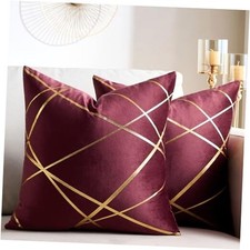 Gold Decorative Throw Pillow Covers Velvet 18" x 18" Pack of 2 Wine Red