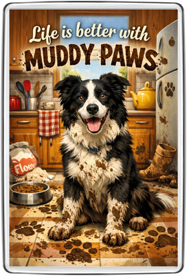 Border Collie schlammige Pfoten lustig Hund Küche Magnet Geschenk Bauernhof Hundeliebhaber Deko Zuhause
