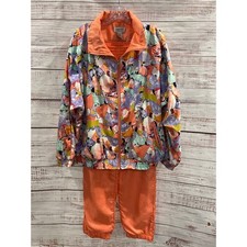 Vintage Lavon Women Coral Tracksuit Set XL Jacket L Pants Abstract Windbreaker