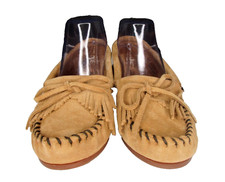 NEW Minnetonka Kilty Hardsole Moccasins Women's 8 Tan Suede Slip-On Casual