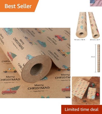Versatile 250 sq ft Kraft Christmas Gift Wrap - No Crease & Charming Designs