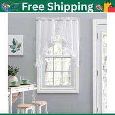 Ellis Curtain Stacey Ruffled Swag, 60 in x 38 in, White