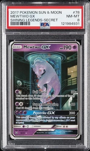 2017 POKEMON SUN & MOON SHINING LEGENDS SECRET #78 MEWTWO GX PSA 8