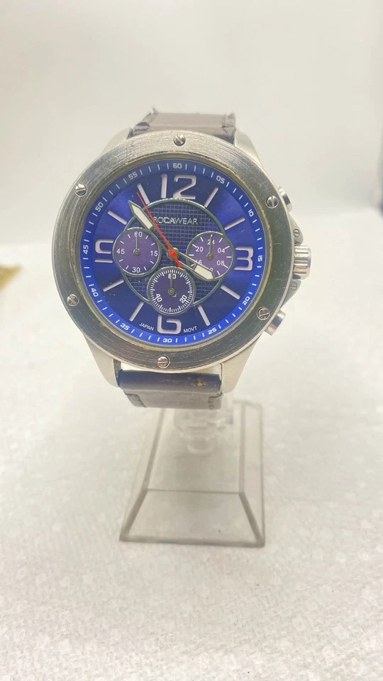 RocaWear Men's Watch Chronograph Blue Dial RM7778 Working - Image 4 of 4