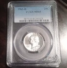 1963-D Denver Washington Quarter 25C PCGS MS65 Silver 0.9 KM#164 Cert 81291028