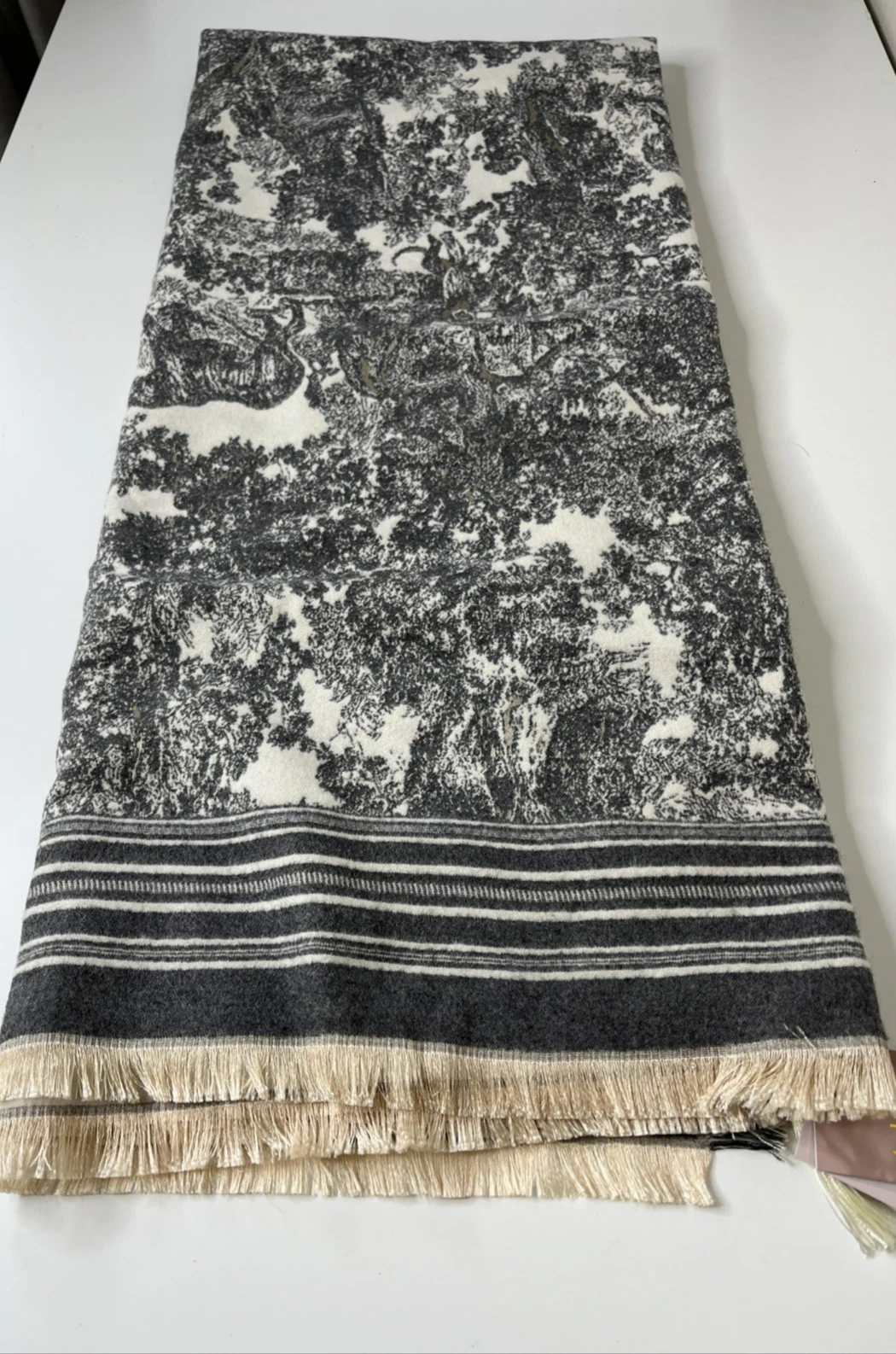 Adore Alma Women's Shawl 51" x 45" Damask Ivory Gray Black Soft Natural Fibers