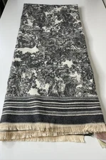 Adore Alma Women's Shawl 51" x 45" Damask Ivory Gray Black  Soft Natural Fibers