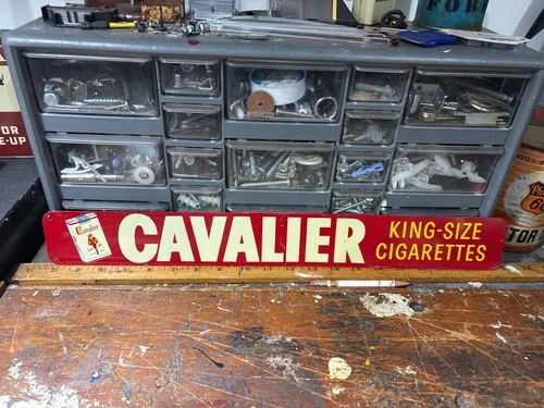 Vintage, original 1950's CAVALIER cigarette tin metal sign, rare, 20" x 2  1/2"