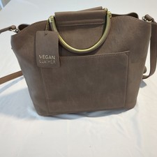 Vegan Leather Crossbody Shoulder Bag Taupe Top Handle Purse Handbag Multi-Pocket