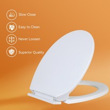 Elongated Toilet Seat with Hinge, Slow Close, Easy Clean  Change Hinges, White
