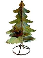 14.5" Green Metal Christmas Tree Candle Holder Table Centerpiece Evergreen