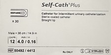 30x Coloplast 50492 Self-Cat Plus Cat 12FR 4.0/.16 Straight Tip Box of 30 Units
