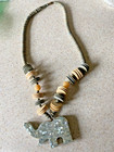 VINTAGE INLAID GREEN ELEPHANT WITH GREEN AND WOOD TONE BEADED NECKLACE — photo 1