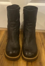 Diba True Leather Boots Black Womens Size 9M Chunk Heel Side Zip Up