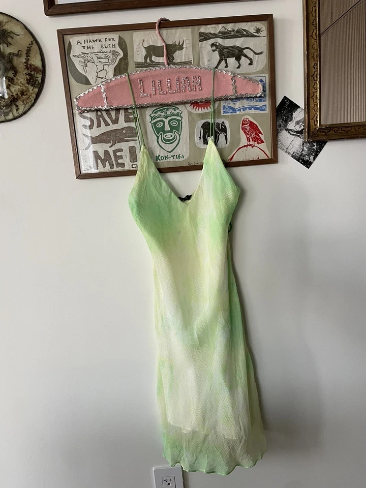 Dana Foley Hand Dyed Green Silk Mini Dress FLAWED - Image 3 of 4