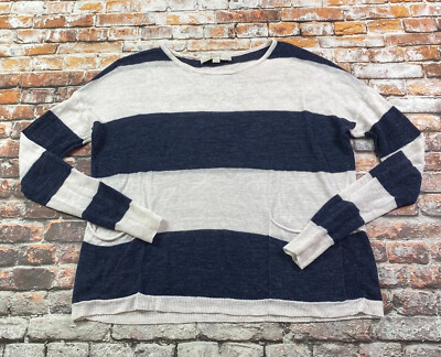 Ann Taylor Loft Sweater Ladies Large Petite White Beige Striped Pullover  Womens