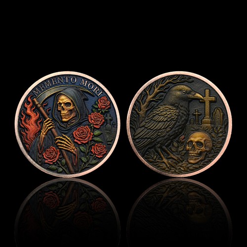 Moneda Desafío Bronce MEMENTO MORI Dios de la Muerte Medalla Conmemorativa Coleccionables - Imagen 3 de 14