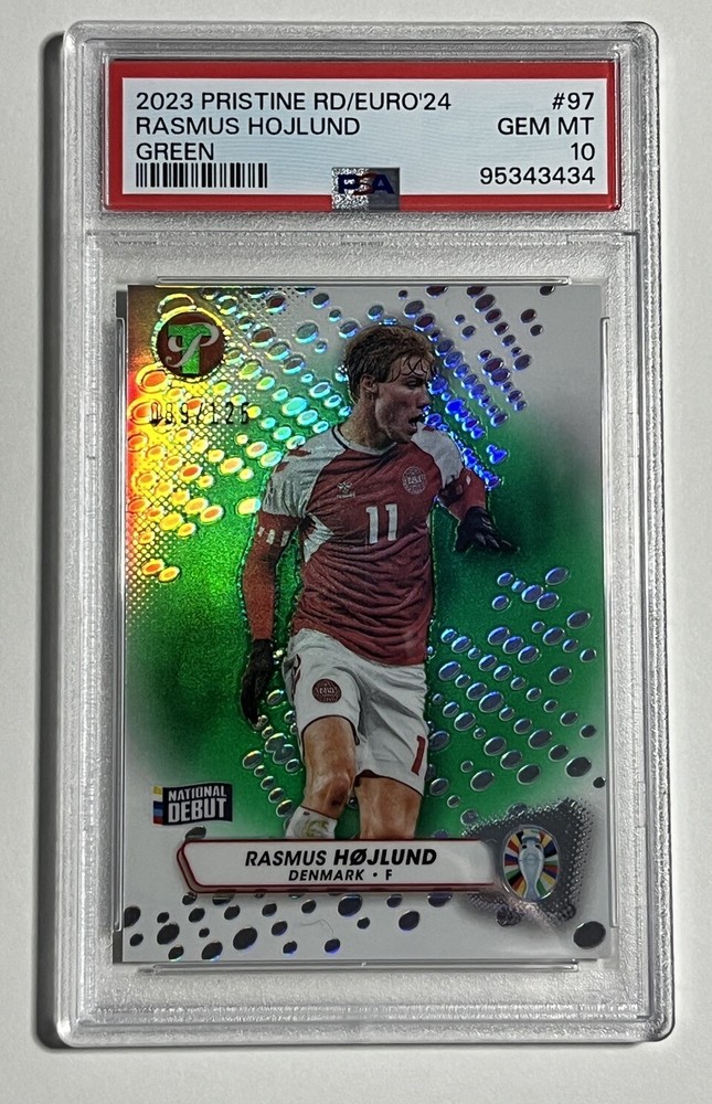 2023 Topps Pristine Road to Euro Rasmus Hojlund Green /125 Man U Denmark PSA 10