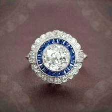 2Ct Simulated Diamond Halo Engagement Wedding Ring 14K White Gold Plated Silver