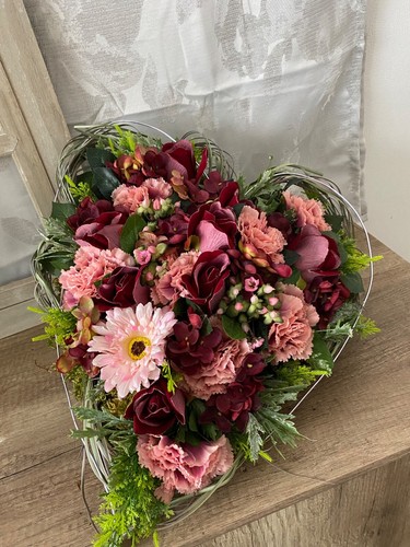 grosses Grabherz Grabdeko künstliche Rosen Gedenktag - Bild 2 von 13