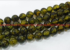 6/8/10/12mm Yellow Dragon Veins Agate Gemstone Round Loose Beads 15" Strand AAA