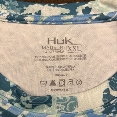 HUK Mens Aqua Blue Icon X Tide Change Fade Performance Fishing Shirt Shirt 2XL - Picture 3 of 7