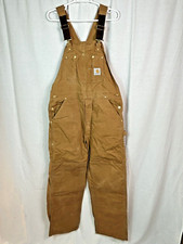 Carhartt R01 Coverall Mens 38 x 32 Brown Duck Canvas Bib Straight Double Knee