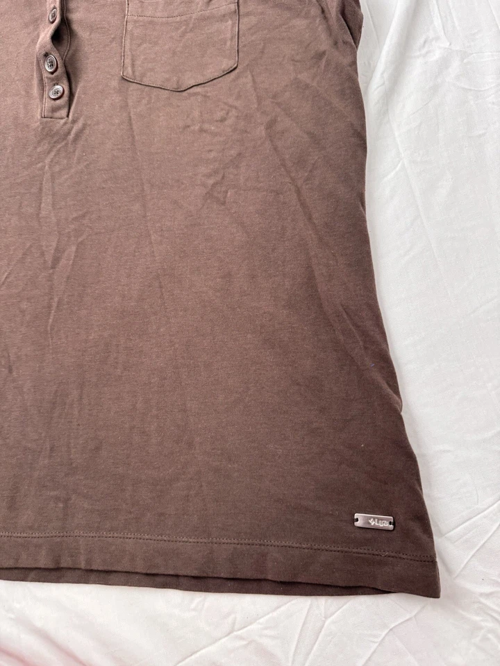 Lija Women's Collared Sleeveless Henley Activewear Tank Top Brown L Golf - Image 2 of 4