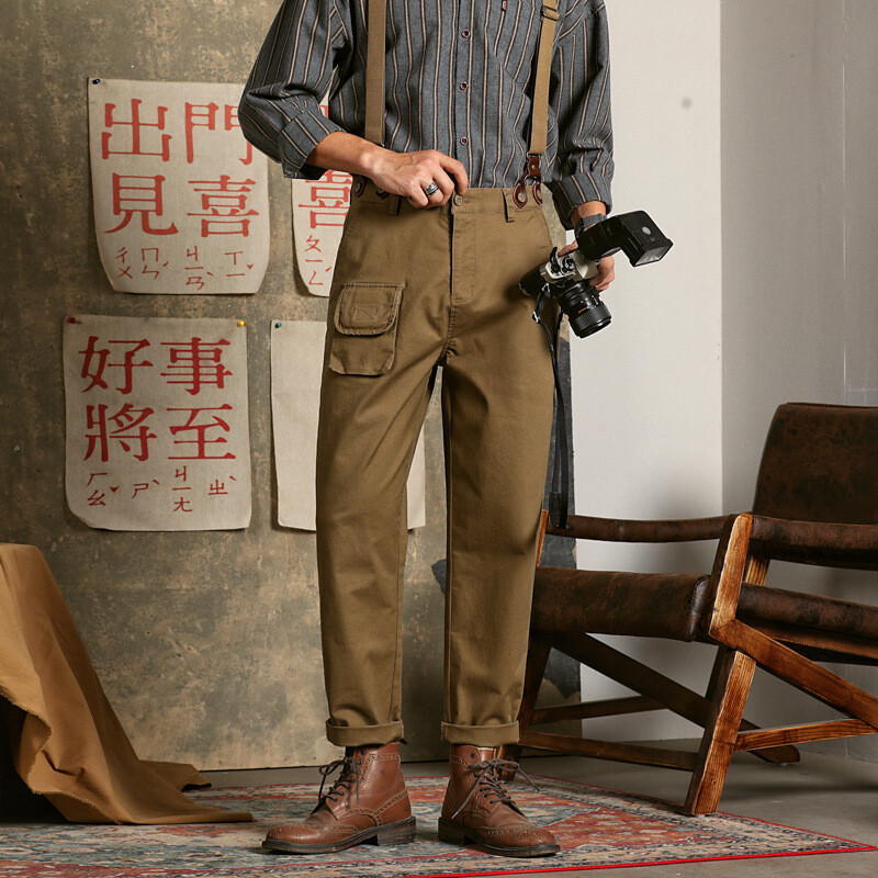 Fashion Men's Multi-pockets Suspenders Cargo Pants Casual