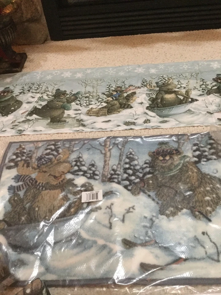 Woodland Lodge Winter Moose Bear Bathroom Ensemble. Shower/Valance/Towels & More - Image 4 of 4