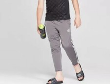 Umbro Boy's Inner Tie Ankle Zip Double Diamond Gray Track Pants Size XL 16/18 