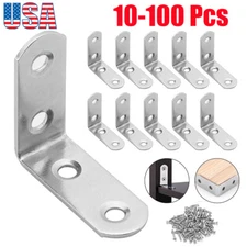 10-100 X L-Shaped Bracket Corner Brace Stainless Steel Right Angle w/ Screws LOT