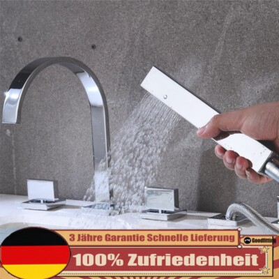 1.5M 5-Loch Handbrause Badewannen Armatur Set Wannenarmatur Wannenrand Chrome