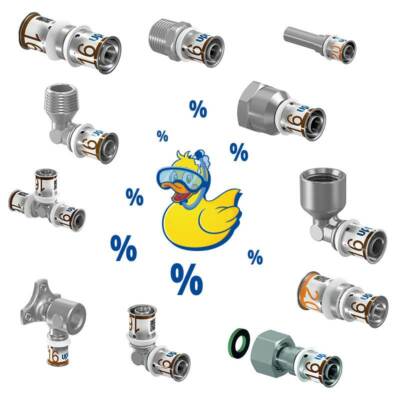 Uponor UniPipe Plus Pressfittinge, T-Stück, Wandscheibe, Winkel usw.