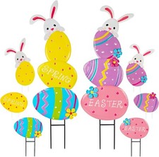 Juegoal 2 Pack Easter Garden Stakes, Stacked Metal Easter Eggs and Bunny Yard