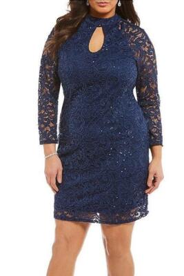 MARINA Plus Size 22W Navy Mockneck Glitter Lace Sheath Dress NWT $159 | eBay