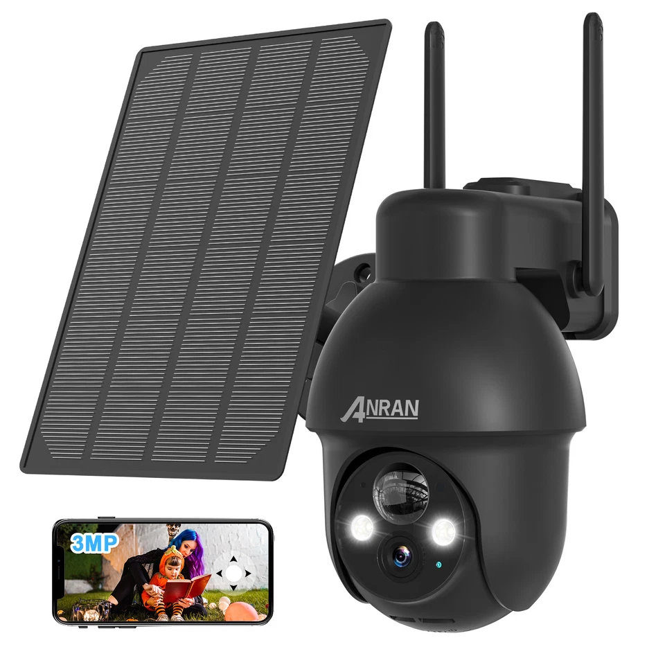 ANRAN WLAN Überwachungskamera Set Außen 3MP Kabellose Solar Akku Kamera Pan/Tilt