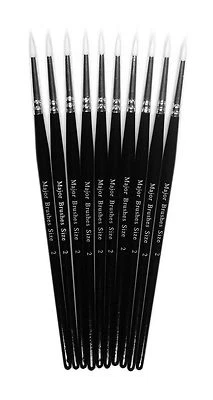 MAJOR BRUSHES Packung 10 Größe 2 Synthetische Zobel Rund Künstler Acryl Aquarell Pinsel