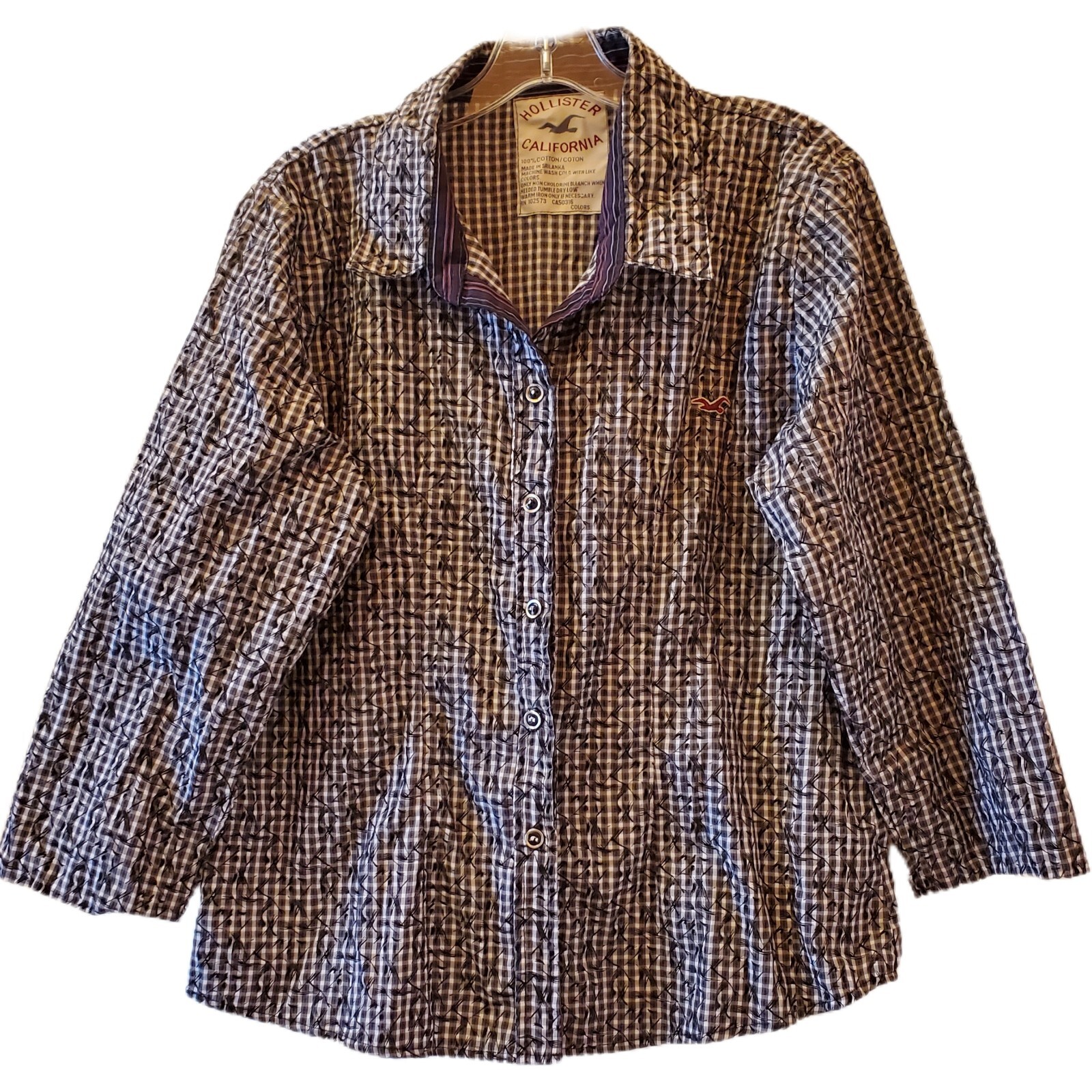 Hollister Gingham Checked Button Down 3/4 Sleeve … - image 11
