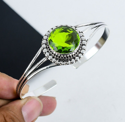 Lab-Made Peridot Edelstein Handgefertigt Armreif 925 Sterlingsilber Schmuck Love