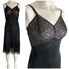 Vanity Fair Black Nylon Full Slip Lace Trim Size 34 Vintage 1960s