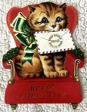 Unused Christmas Cat Kitten Sit In Chair Mail Punch Studio Greeting Card 2000s