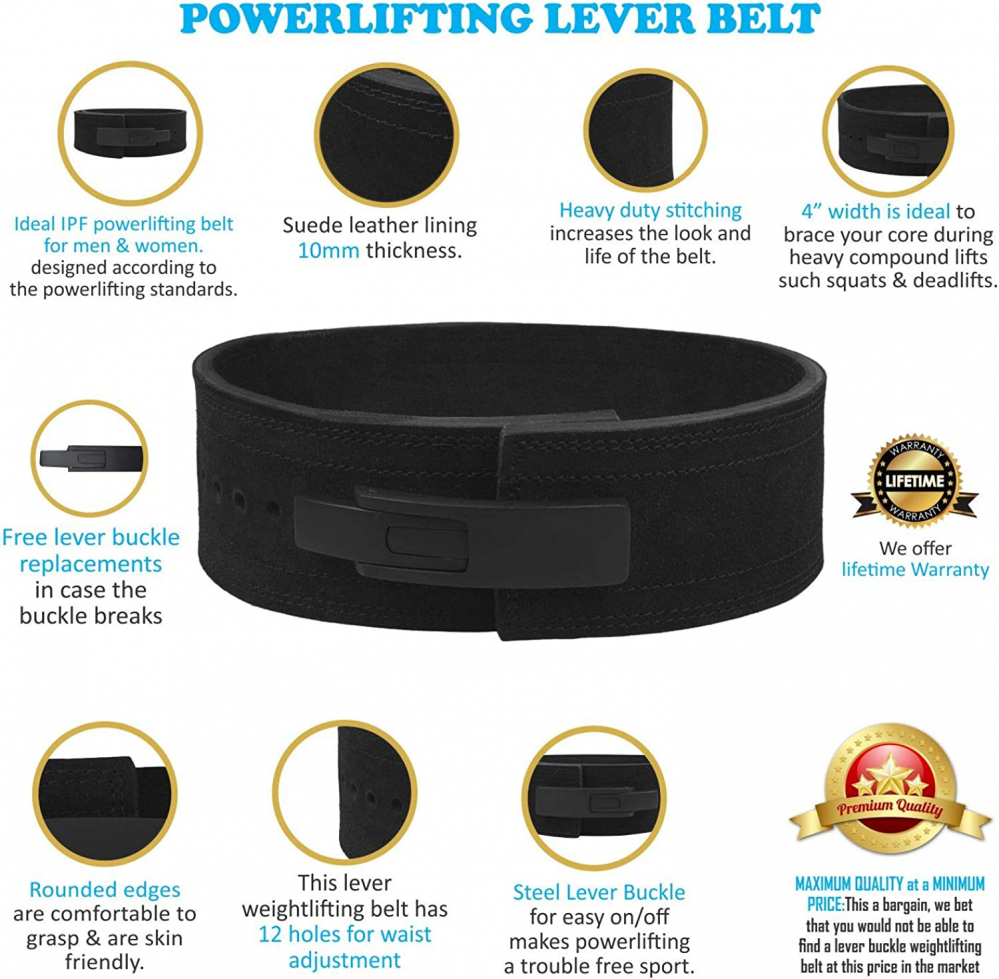 HAWK Sports Lever Belt Black Genuine Leather Powerlifting Men & Women