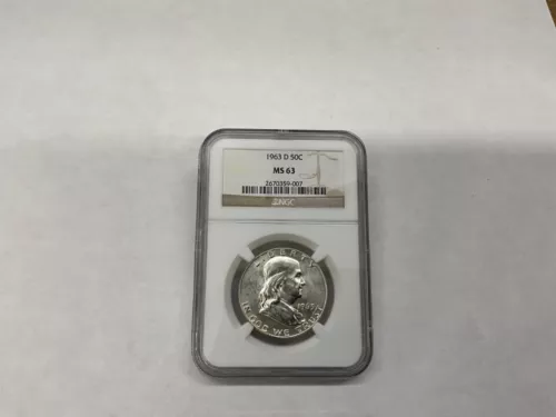 1963 D 50C Silver Franklin Half Dollar NGC MS 63 FBL