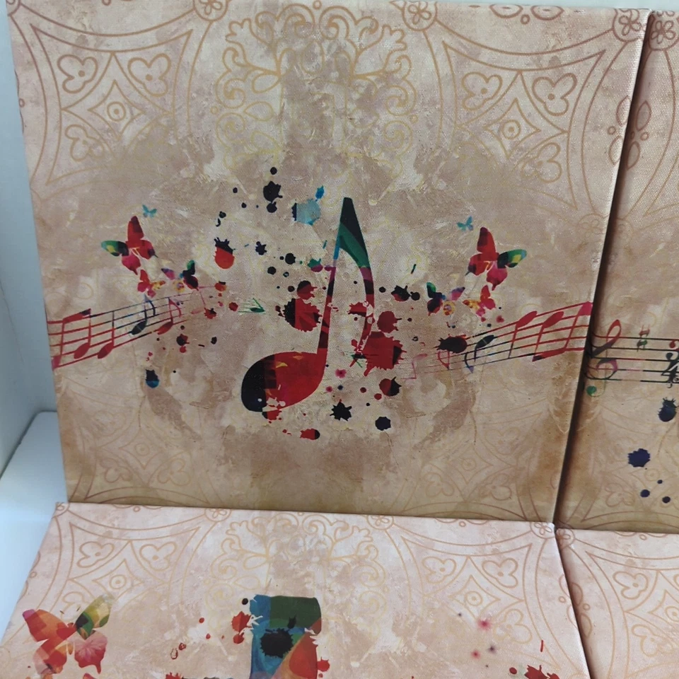 Set Of 4 Music Theme Beautiful Wall Art Canvas Print 12x12" Guitar Notes Cross - Image 4 of 4