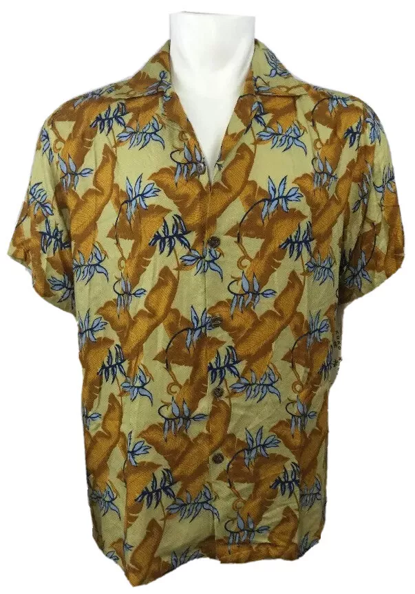 HAWAIIAN Aloha SHIRT KOKO KNOT Short Sleeve L Large Rayon Resort Wear Lounge S2